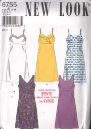 NEW LOOK Sewing Pattern 6755 Misses Slip Dresses Five Options Size 6-16 Uncut
