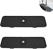 2 Pcs Silicone Faucet Mat for Kitchen Sink Splash Guards, Faucet Handle Drip Catcher Tray,Faucet Water Catcher Mat, Sink Protector Mat for Kitchen Bathroom Countertop Drip Draining Pad (Black)
