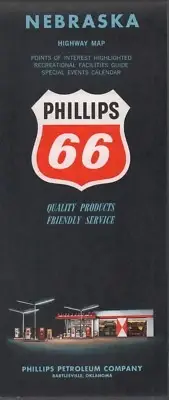 1962 Phillips 66 Road Map: Nebraska Highway Map NOS