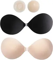 [BDSMYOU] 1 Pair of Invisible Push Up Adhesive Bra, Backless Bra with Nipple Cover, Reusable Skin-Friendly Strapless Bra for Backless Dress, Prom Dresses, Wedding Dresses