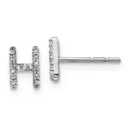 14k White Gold Real Diamond Initial H Earrings