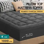STARRY EUCALYPT Pillowtop Mattress Topper Charcoal Fibre Underlay Pad 7cm King Single