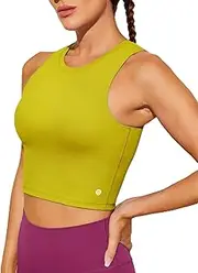 [BAYDI] Women's Sports Bra Without Underwire Bustier Removable Padded Crop Tops High Closed Tank Top Yoga Fitness Soft Bra, Avocado Oil, XXL