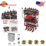 5-Layer Wall Mount Tool Rack with Detachable Charging Shelf and Hooks