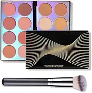 YBUETE 16 Colors Blush Contour Highlighter Makeup Palette with Brush, Long-Lasting Matte Shimmer Highly Pigmented Three-Dimensional Brighten, Bronzer Contour Blush Powder Palette for Makeup Beginners