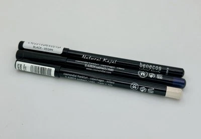 3 New Benecos Natural Kajal Eyeliners in White, Black, Night Blue Vegan