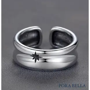 【Porabella】S925純銀泰銀星星簡約光面雙層圓環戒指 氣質帥氣個性 可調節式戒指 送男友 生日禮物 Rings