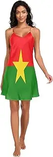[RPLIFE] Burkina Faso Flag Women Full Slips, Adjustable Spaghetti Strap V Neck Soft Lounge Slip Dress, S