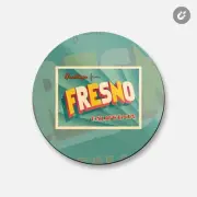 Fresno City USA Vintage Greeting | 4'' X 4'' Round Decorative Magnet