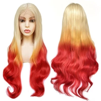 Hair Ombre Color 13x4 Lace Front Synthetic Wavy Wig Heat Resistant Wig(24",T6...