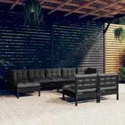 10 Piece Garden Lounge Set with Cushions Black Pinewood vidaXL