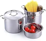 Cooks Standard Pasta Pot 18/10 Stainless Steel 12 Quart, Spaghetti Cooker Steamer Stock Pot Multipots with Strainer Insert, Stainless Steel Lid, 4-Piece Set