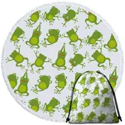 Cute Green Frog Pattern Round Beach Towel