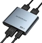 HDMI Splitter 1 in 2 Out 4K 60Hz 4:4:4, AVIDGRAM HDMI 2 Port Splitter with Auto, Copy, and Downscaler Mode for Dual Identical Display Support 1080p 120Hz HDR10, Compatible with PS4 Pro, Xbox, PS5