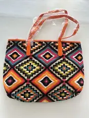 Vintage 90s Rainbow Multicolor Geometric Print Cotton Canvas Tote Bag 45x35 Cm