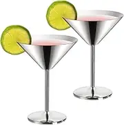 Stainless Steel Cocktail Coupe Glasses | 8oz Vintage Martini Glasses | 2pcs Unbreakable Margarita Glasses for Bar Drinking, Party, ice cream,Juice, Shatterproof