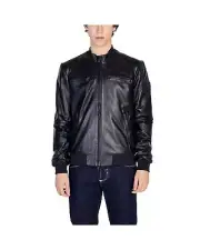 Peuterey Classic Leather Jacket - Jackets - Black -Size 46