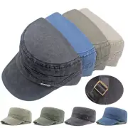 Cap Hat Flat Vintage Flat Hat Solid Military Washed Adjustable Cap Sun Hat Top +