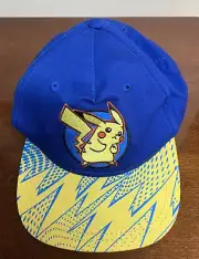 Pokemon Pikachu Baseball Hat Cap Adjustable Snapback Youth One Size Blue Yellow