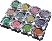 Chrome Nail Powder, 1 Set 12 Colors Glitter Nail Chrome Powder for Super Shining/Mirror Effect DIY Manicure Art, Crome for Gel Nails