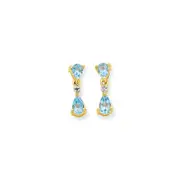 14k Yellow Gold u0026 Rhodium Double Pear Blue Topaz u0026 Real Diamond Dangle Earrings