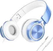 AILIHEN MS300 Wired Headphones, Stereo Foldable Headset for iOS Android Smartphone Laptop Tablet PC Computer (Blue)