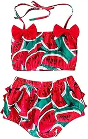 [Generic] Little Girls Swimsuit Bikini Summer Toddler Girls Bowknot Watermelon Pineapple Printed Ruffles Two Piece Swimwear Swimsuit Bikini Cute Swimming Suits for Teen Girls