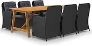 7 Piece Garden Dining Set Black,Outdoor Furniture Sets-3068826