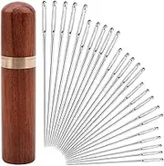Large Eye Embroidery Needles with Wood Case, 25Pcs Embroidery Thread Needle for Crochet/Darning/Yarn