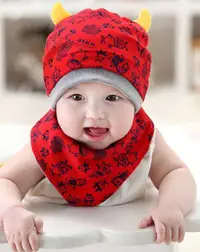 在飛比找松果購物優惠-寶寶童帽 小怪獸雙角兒童套頭帽嬰兒帽羊羊可愛帽 J1881 