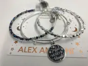 Alex and Ani Joyful, Merry & Blessed Set of 3 Bangle Bracelet Blue One Size