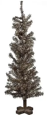 Primitive Rustic Christmas Halloween Large 23.5" Silver Tinsel Tree