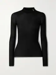 [SAINT LAURENT] SAINT LAURENT - Ribbed Silk Turtleneck Top - Black - M M Black