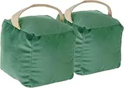 Nicola Spring Cube Door Stop - Green - 14cm - Pack of 2 - Velvet Indoor Doorstop Home Interior Decorative Floor Mounted Door Stop Weighted Fabric Doorstoppers with Handle for Home, Office