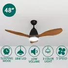 Ceiling Fan With Light and Remote 18W LED Control Brown Modern 5 Speeds Wood