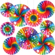 Outus 9 Pcs Rainbow Party Decorations Paper Fans Boho Classroom Bulletin Board D