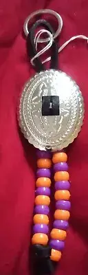 Purple & Orange Acrylic Beaded Large Oval Concho Keychain