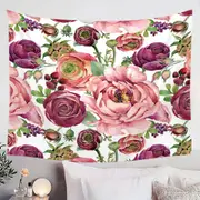 Purplish Red Floral Tapestry