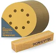 POWERTEC 44055G 5 Inch 8 Hole Hook and Loop Sanding Discs with Abrasive Cleaning Stick, 100pcs 80/100/120/150/220 Assorted Grits Sandpaper for Ramdom Orbital Sanders, Air Sander, Pneumatic Sander
