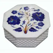 6" Marble Jewelry trinket Box Inlay art Pietra dura mosaic Handmade christmas