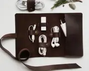 power data line Charger Digital accessory pocket bag cow Leather coffee H983