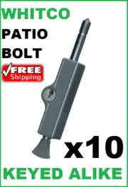 10 x WHITCO PATIO BOLT W2206311C4 KEY SLIDING DOOR LOCKABLE KEYED ALIKE SILVER