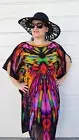 Black Dress, Black Georgette Kaftan, Unique Abstract Print Plus Size Dress Tunic
