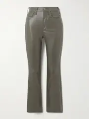 [Mother] Mother - The Insider Flood Cropped Faux Leather Bootcut Pants - Gray green - 24 24 Green