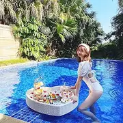 Floating Tray Heart Woven Floating Serving Tray Table Swimming Pool Float for Sandbars Spas & Parties White