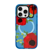 iPhone 16 Pro Impact Ring Stand Case MagSafe Compatible Poppy Floral Vine Leaf JetBlack Design