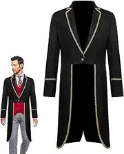 [EviKoo] Mens Medieval Steampunk Tailcoat,Gold Trim Embroidery Vintage Gothic Steampunk Tuxedo | Men's Medieval Tailcoat Jacket, Victorian Jacket Men Steampunk Vintage Tailcoat Halloween Costume for Men