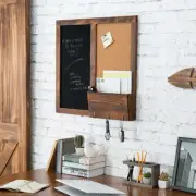 Rustic Dark Brown Wood Wall-Mounted Chalkboard w/ Cork Board and Mail Sorter