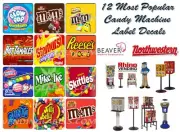 12 Pack Laminated XL 3.25" Sq. Candy Machine Vending Labels non adhesive cards