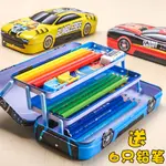 迪士尼汽車文具盒鐵小學生筆盒三層兒童鉛筆盒男女多功能韓國創意